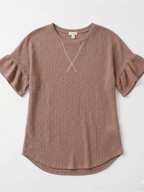 NWOT 7th Ray Mauve Waffle Knit Ruffle Sleeve Top - Small